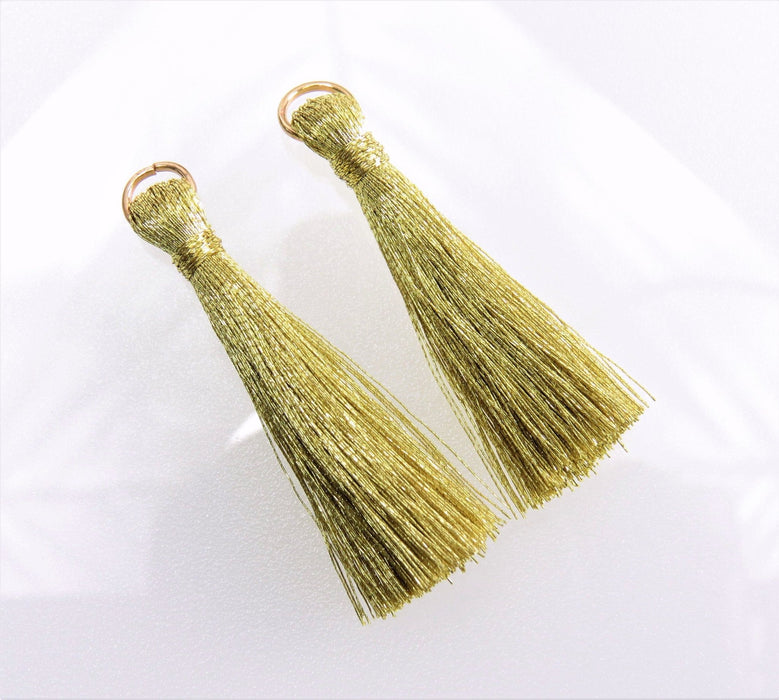 44x7mm Light Gold Polyester Tassels Jewelry Components - Qty 10 (TAS02) - Beads and Babble