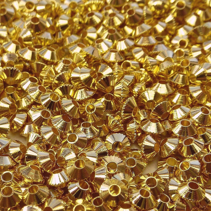 4mm Gold Finish on Brass Metal Bicone Spacer Beads - Qty 50 (MB105) - Beads and Babble
