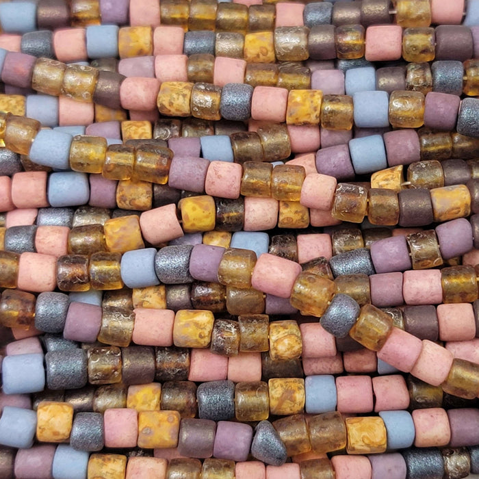 4mm Matte Tulip Patch Picasso Mix Czech Glass Tile Beads - 20 Inch Strand (BW89) - Beads and Babble