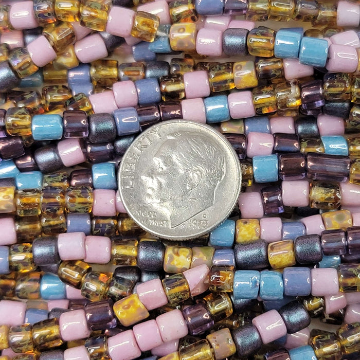 4mm Tulip Patch Picasso Mix Czech Glass Tile Beads - 20 Inch Strand (BW88) - Beads and Babble
