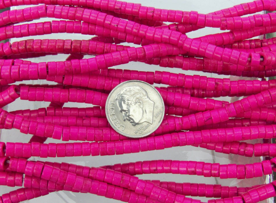 4x2mm Dyed Synthetic Stabilized Pink Turquoise Heishi Beads - 16 Inch Strand (GEM26) SE - Beads and Babble
