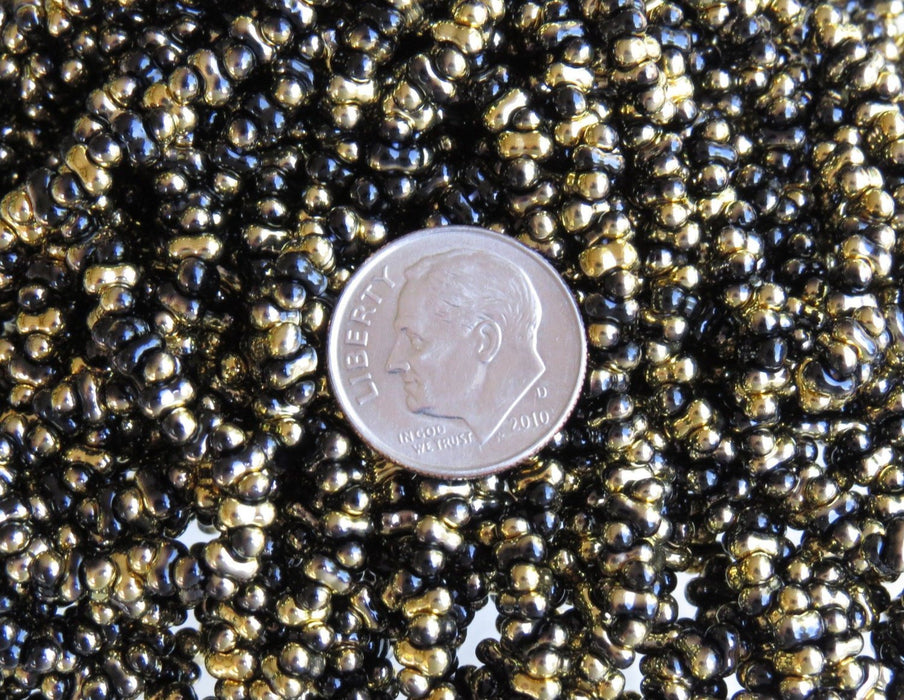 4x2mm Opaque Black Aurium Czech Glass Farfalle Seed Bead 6 Strand Mini Hank (BW135) - Beads and Babble