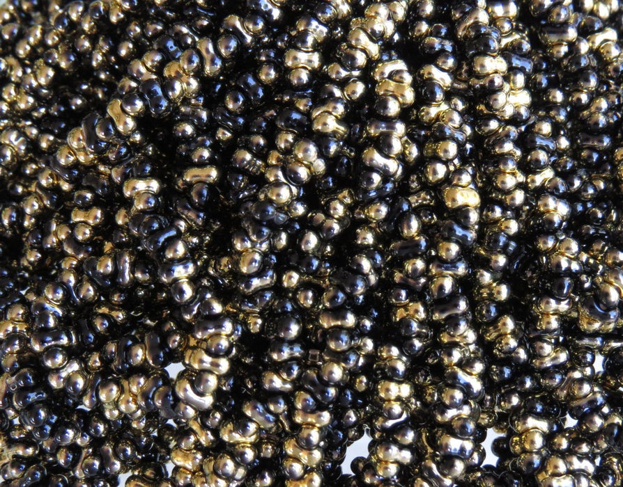 4x2mm Opaque Black Aurium Czech Glass Farfalle Seed Bead 6 Strand Mini Hank (BW135) - Beads and Babble
