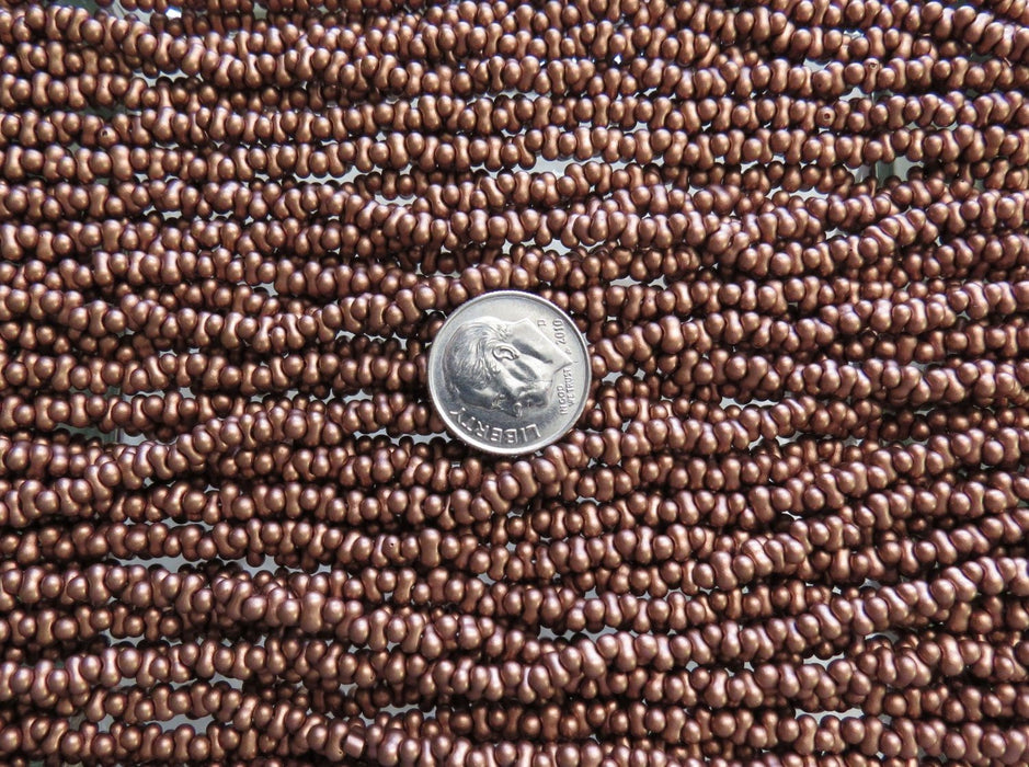 4x2mm SILKY Copper Czech Glass Farfalle Seed Bead Strand (BW223) - Beads and Babble