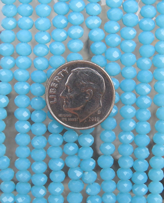 4x3mm Faceted Light Aqua Opal Chinese Crystal Rondell Beads 9 Inch Strand (4CCS25) - Beads and Babble