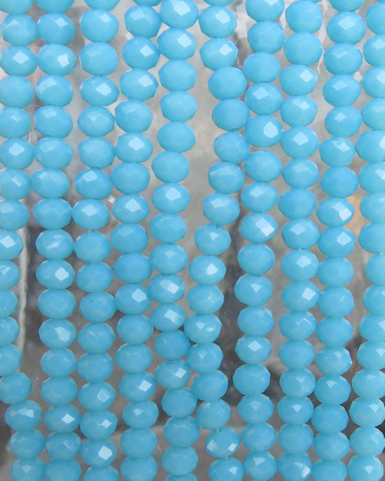 4x3mm Faceted Light Aqua Opal Chinese Crystal Rondell Beads 9 Inch Strand (4CCS25) - Beads and Babble