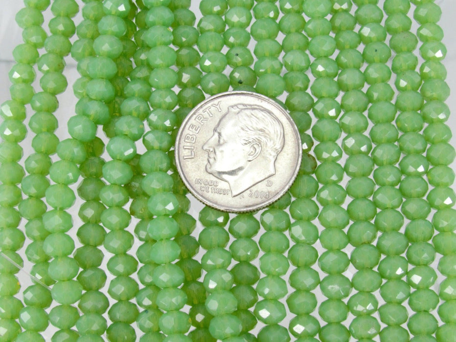 4x3mm Faceted Opaline Spring Green Chinese Crystal Rondell Beads 9 Inch Strand (4CCS41) - Beads and Babble
