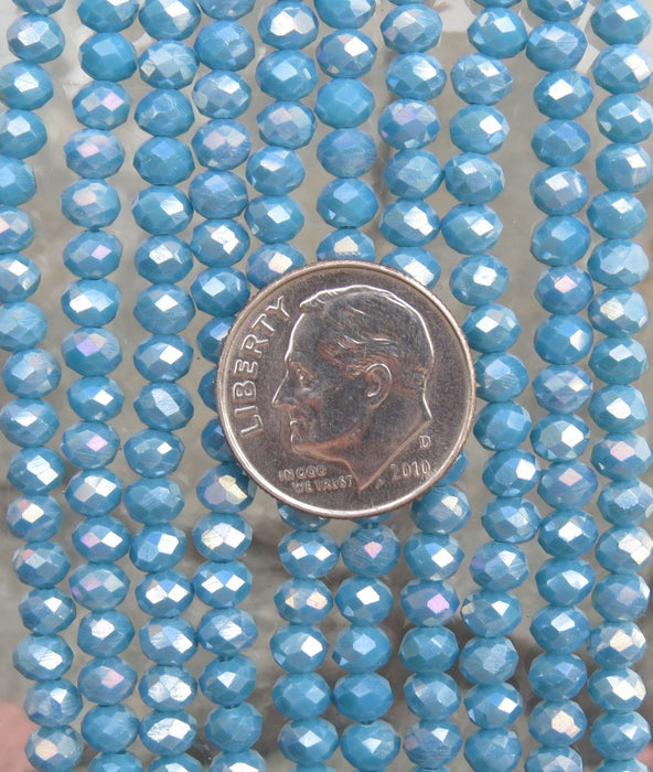 4x3mm Faceted Opaque Dark Blue Turquoise AB Chinese Crystal Rondell Beads 9 Inch Strand (4CCS22) - Beads and Babble