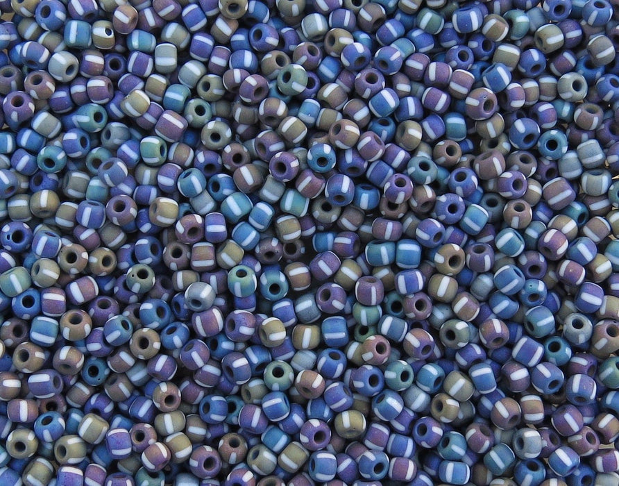 5/0 Matte Opaque Rainbow AB White Striped Czech Glass Seed Beads 20 Grams (5CS00) - Beads and Babble
