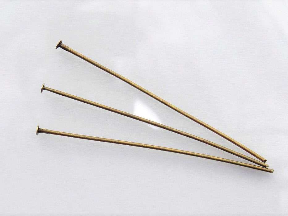 50x0.80mm Antique Brass Finish Metal Headpins - 21 Gauge - Qty 50 (HDP04) - Beads and Babble