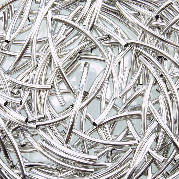 50x3mm Platinum Finish on Brass Metal Curved Tube Beads - Qty 10 (MB215) - Beads and Babble