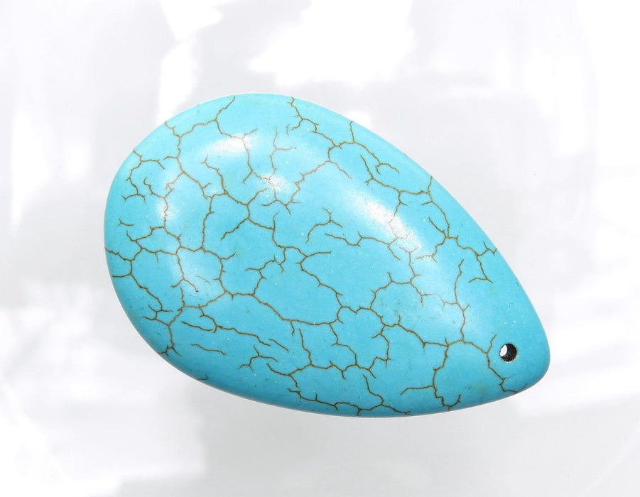 53x34x10mm Blue Turquoise Howlite Teardrop Gemstone Pendant/Focal Bead - Qty 1 (GP03) - Beads and Babble