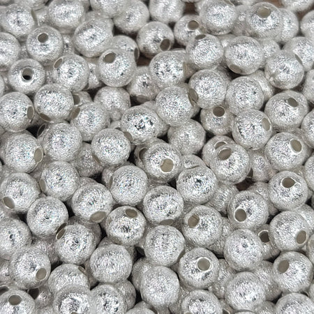 5.5mm Silver Plated Hollow Core Textured Round Metal Beads - Qty 50 (MB446) - Beads and Babble