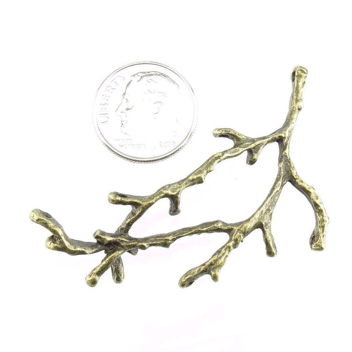 55x26mm Antique Brass Alloy Metal Tree Branch Pendant/Focal/Connector Component - Qty 2 (MB293) - Beads and Babble