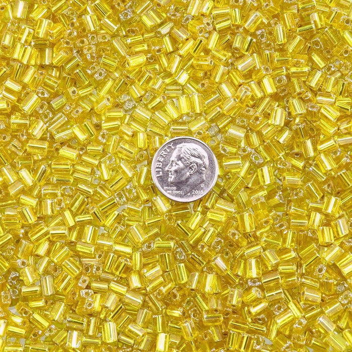5x3.5mm Transparent Yellow Silver Lined Czech Glass Baby Pillow Beads 15 Grams (PB53) SE - Beads and Babble