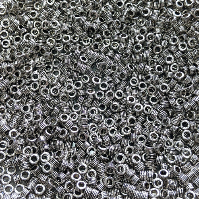 5x3mm Antique Silver Alloy Metal Textured Rondelle Spacer Beads - Qty 50 (MB194) - Beads and Babble