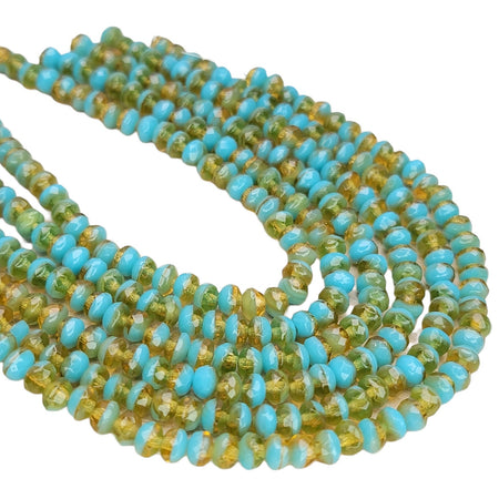 5x3mm Faceted 2 Tone Blue Turquoise Topaz Firepolish Czech Glass Rondel Beads - Qty 50 (RFP01) - Beads and BabbleBeads