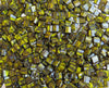 5x5x1.9mm Opaque Yellow Picasso Miyuki Tila Double Hole Glass Beads 7 Grams (DS379) - Beads and Babble