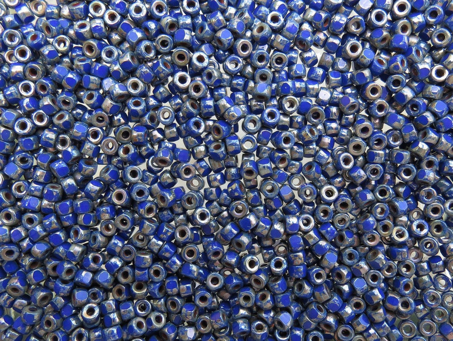 6/0 (1.6mm hole) Opaque Royal Blue Picasso Czech MATUBO Pressed Glass Seed Beads 10 Grams (6MAT5) - Beads and Babble