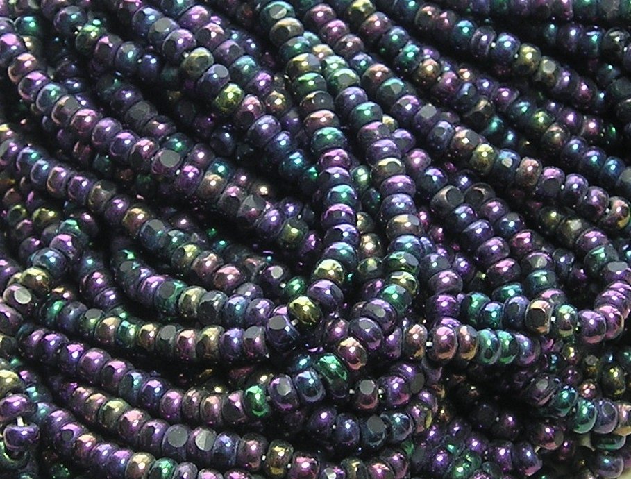 6/0 3 Cut Metallic Jet Purple Iris FirepolisH Czech Glass Seed Bead Strand Hank (3CUT9) - Beads and Babble