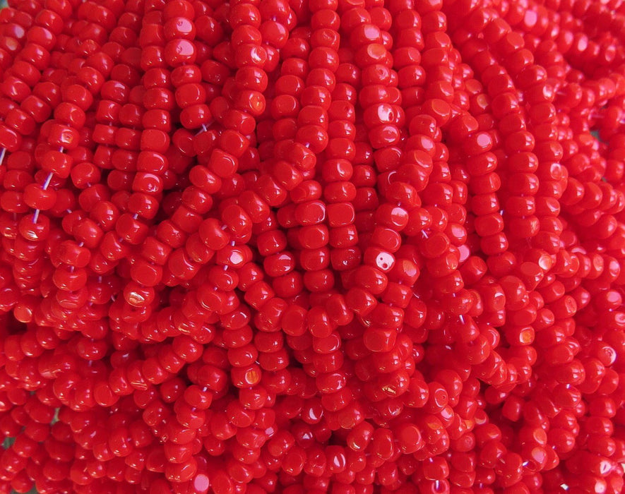 6/0 3 Cut Opaque Red Firepolish Czech Glass Seed Bead Strand (6CUT8) - Beads and Babble