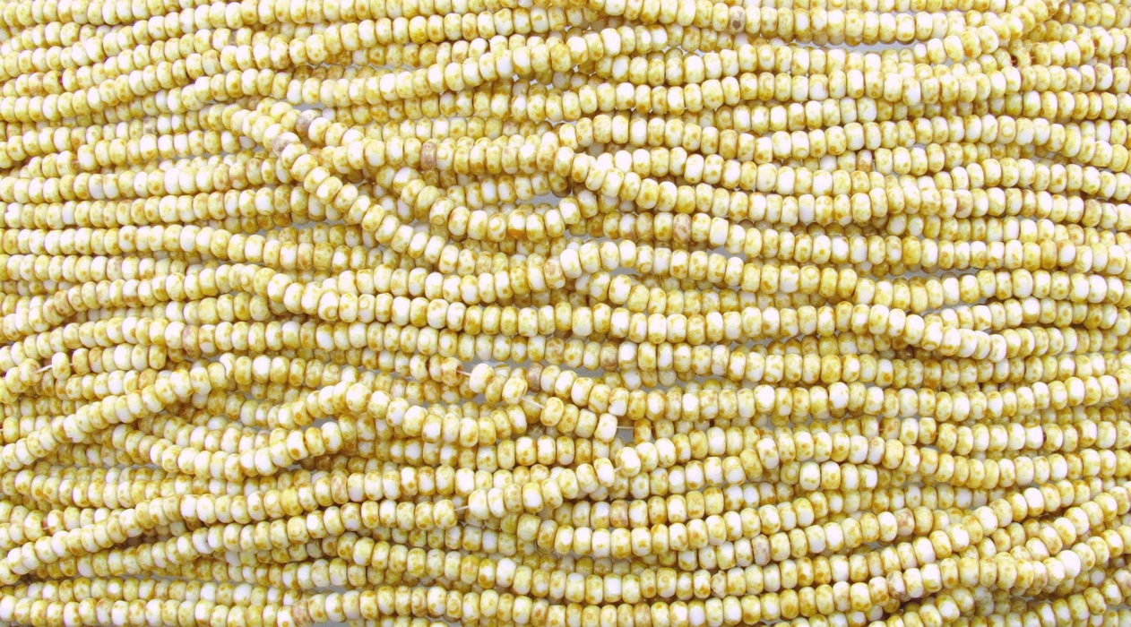 6/0 3 Cut Opaque White Picasso Czech Glass Seed Beads - 20 Inch Strand (6CUT16) - Beads and Babble