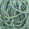 6/0 3 Cut Transparent Aquamarine Picasso Czech Glass Seed Bead Strand (6CUT1) - Beads and Babble