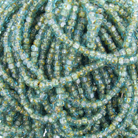 6/0 3 Cut Transparent Aquamarine Picasso Czech Glass Seed Bead Strand (6CUT1) - Beads and Babble