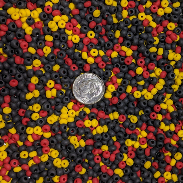 6/0 Matte Opaque Red, Yellow & Black Czech Glass Seed Bead Mix 20 Grams (6CS339) - Beads and Babble