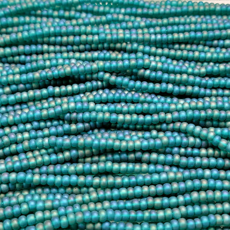 6/0 Matte Transparent Emerald AB Czech Glass Seed Bead Strand (6CW189) - Beads and BabbleBeads