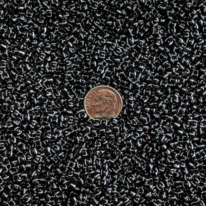 6/0 Opaque Black with White Stripes Czech Glass Seed Beads 20 Grams (6CS428) - Beads and Babble