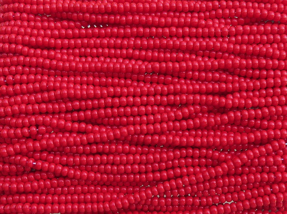 6/0 Opaque Light Red Czech Glass Seed Bead Strand (CW124) SE - Beads and Babble