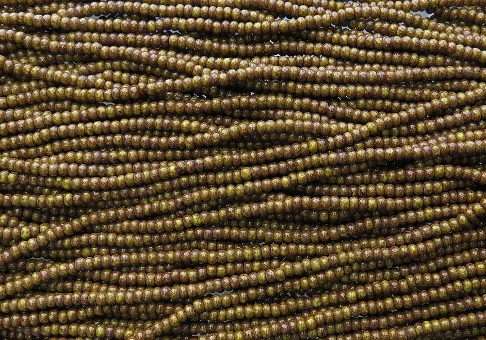 6/0 Opaque Olive Jade Picasso Czech Glass Seed Bead Strand (CW180) - Beads and Babble
