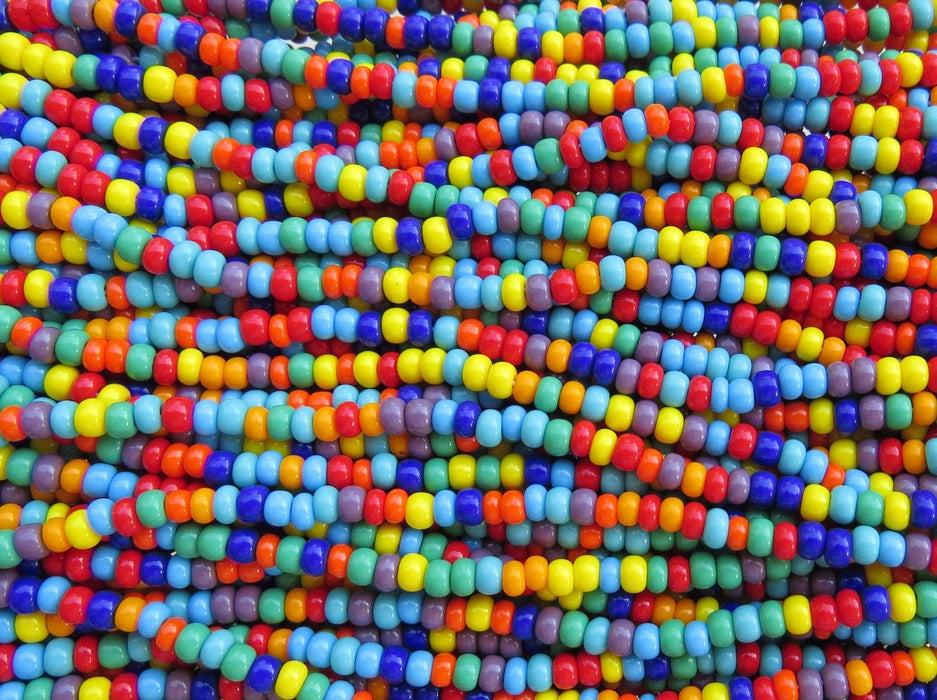 6/0 Opaque Rainbow Mix Czech Glass Seed Bead Strand (CW177) - Beads and Babble