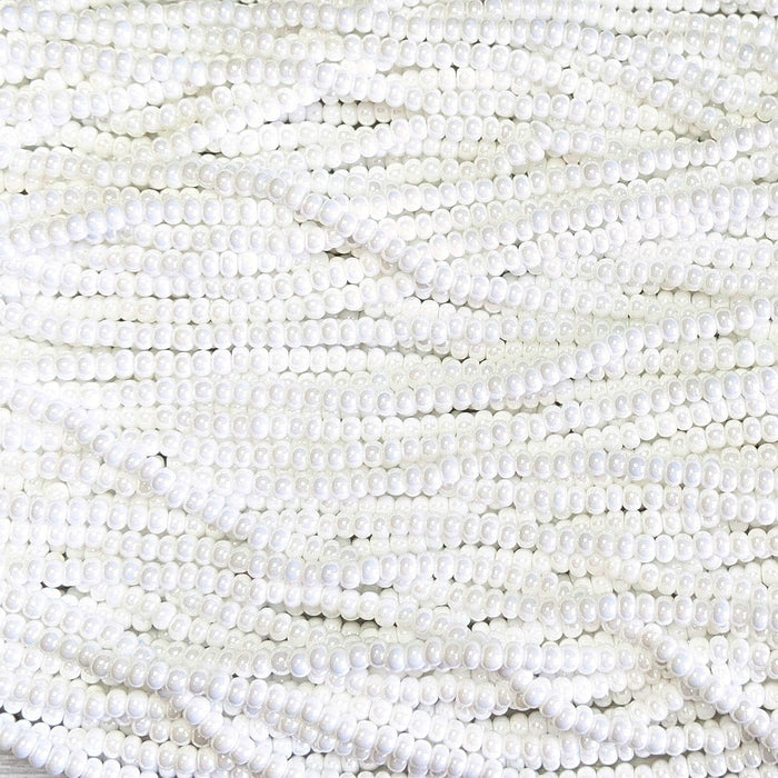 6/0 Opaque White Luster Czech Glass Seed Bead Strand (6BW164) - Beads and Babble