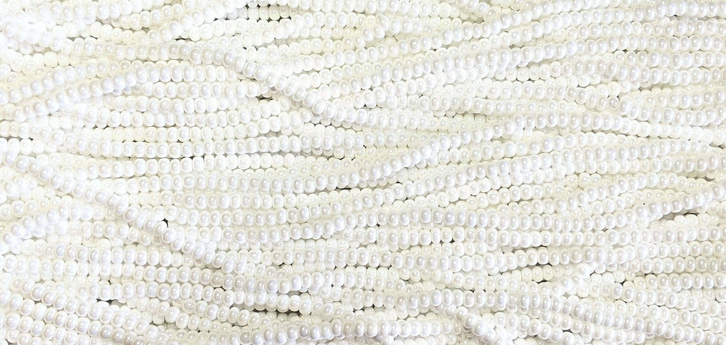 6/0 Opaque White Luster Czech Glass Seed Bead Strand (6BW164) - Beads and Babble