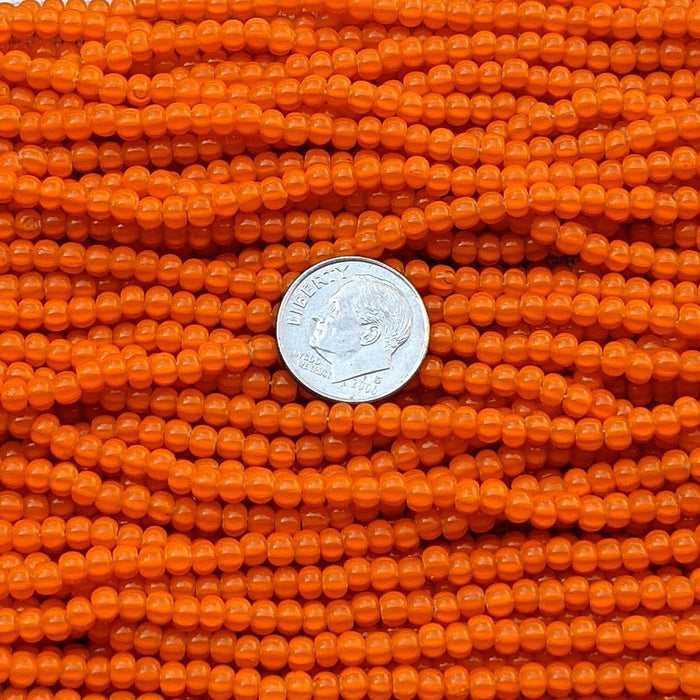 6/0 Orange Cornelian Star Czech Glass Seed Bead Strand (6BW196) - Beads and BabbleBeads