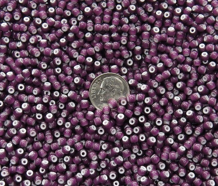 6/0 Purple White Heart Czech Glass Seed Beads 20 Grams (6CS365) - Beads and Babble