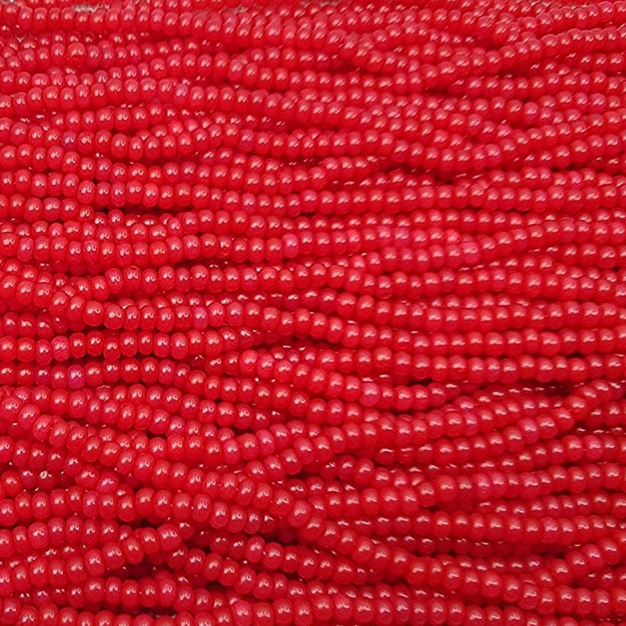 6/0 Silk Bright Red Dyed Czech Glass Seed Bead Strand (6CW249) - Beads and Babble
