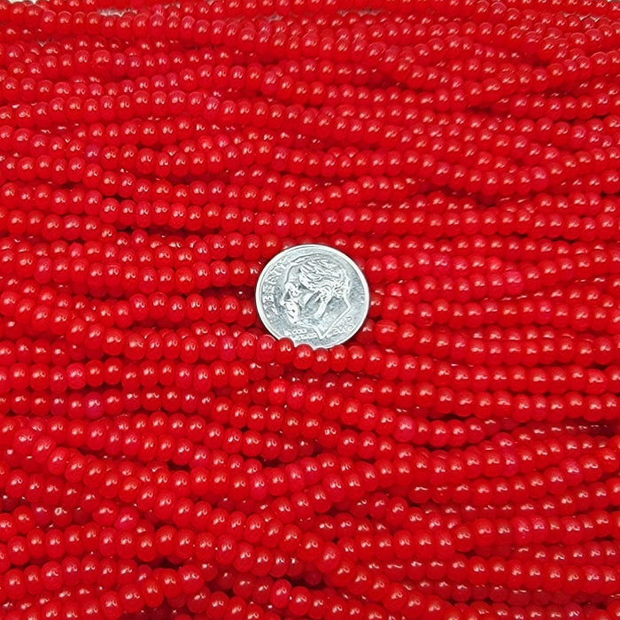 6/0 Silk Bright Red Dyed Czech Glass Seed Bead Strand (6CW249) - Beads and Babble