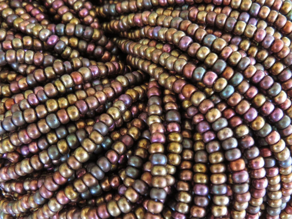 6/0 SILKY Aged Bronze AB Czech Glass Seed Bead Strand (CW158) - Beads and Babble