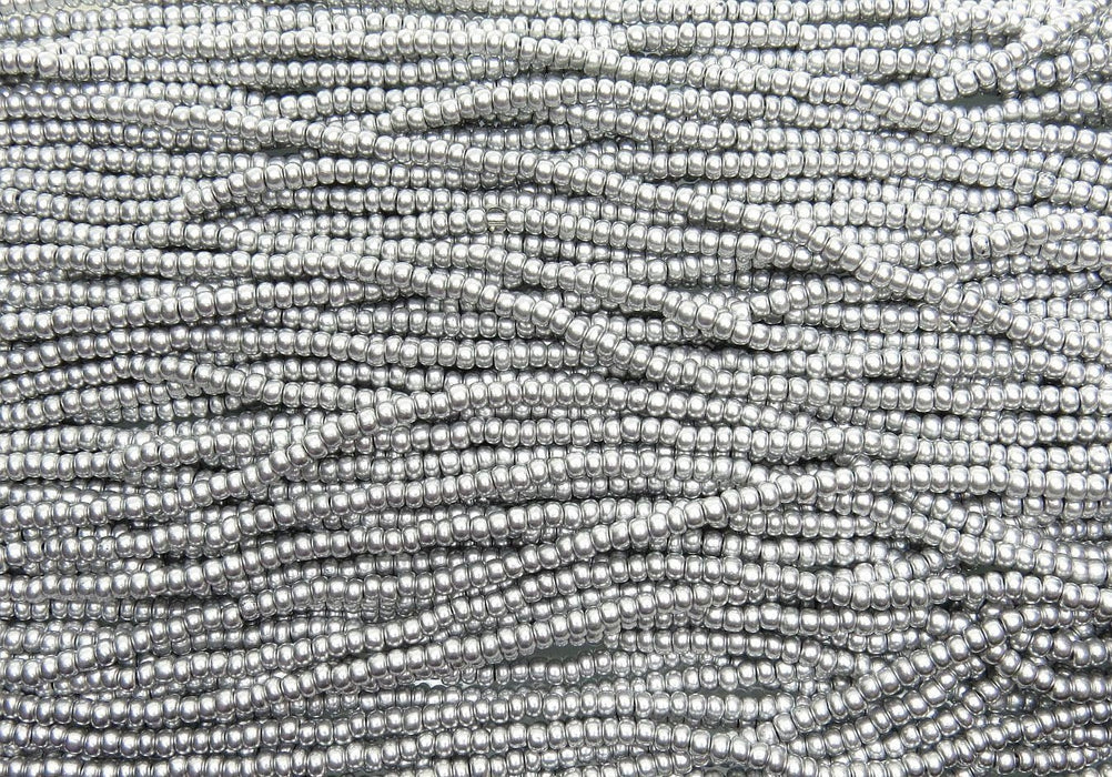 6/0 SILKY Silver Czech Glass Seed Bead Strand (CW201) - Beads and Babble