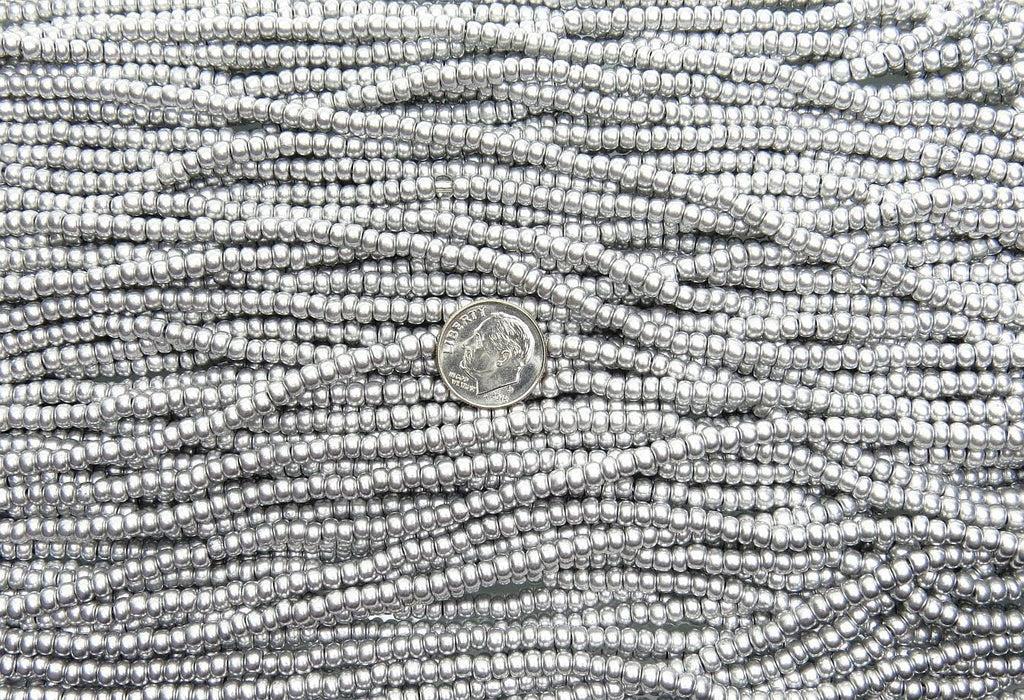 6/0 SILKY Silver Czech Glass Seed Bead Strand (CW201) - Beads and Babble