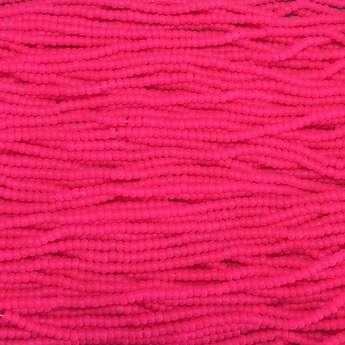6/0 Transparent Neon Pink Czech Glass Seed Bead Strand (CW239) - Beads and Babble
