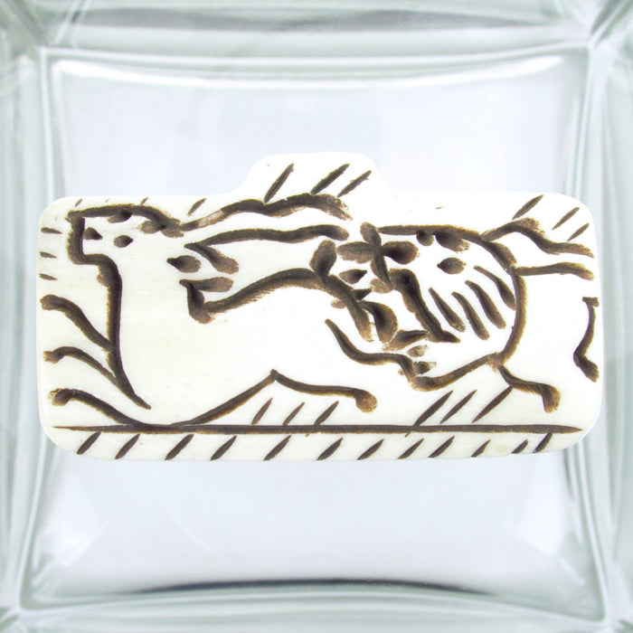 60x35x6mm Hand Carved Natural Ox Bone Lion & Gazelle Rectangle Focal Pendant (OB2) - Beads and Babble