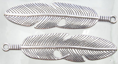61x15x3mm Antique Silver Alloy Metal Feather Pendant - Qty 2 (MB302) - Beads and Babble