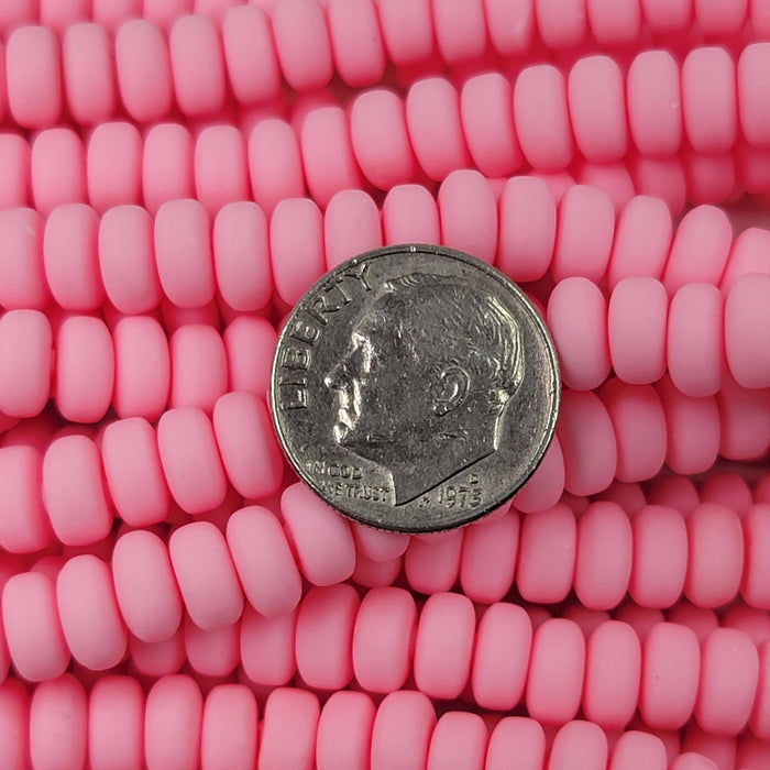 6.5x3mm Opaque Baby Pink Polymer Clay Saucer Beads - 15 Inch Strand (CLAY06) - Beads and Babble