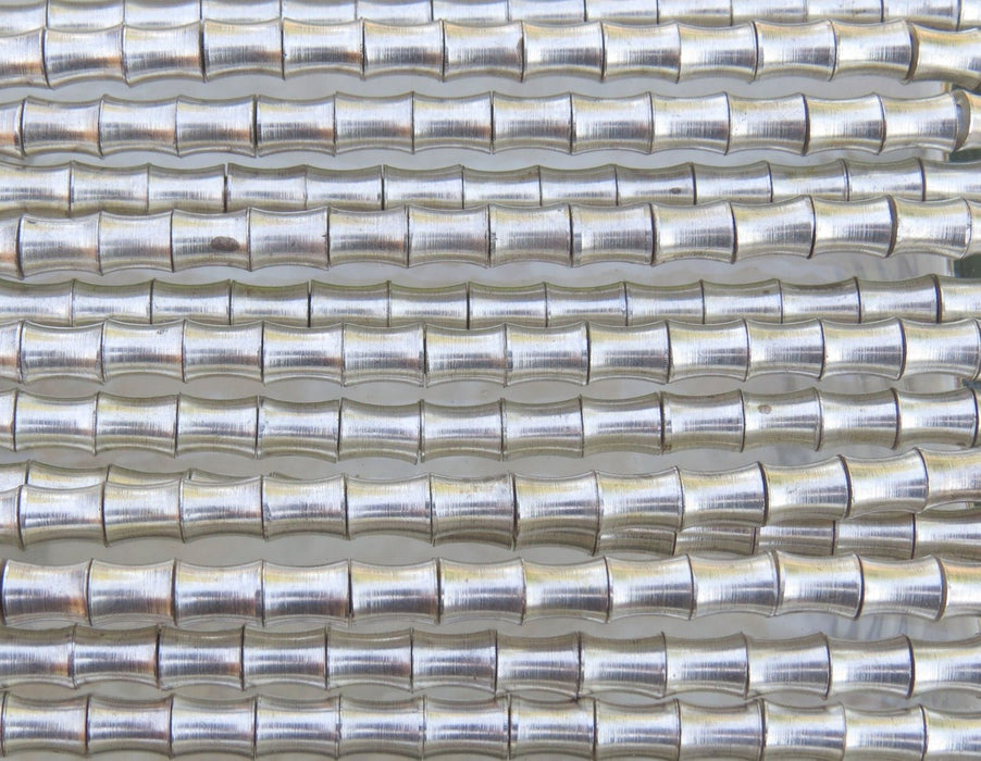 6.5x5mm (2mm hole) Silver Finish Solid Brass Metal Bamboo Shaped Beads - 24 Inch Strand (BS633) - Beads and Babble