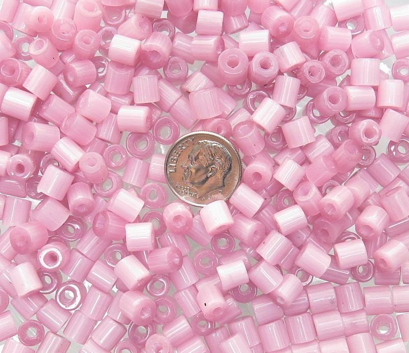 6mm (2mm hole) Pink Opal Glass Tile Beads 30 Grams (UM43) - Beads and Babble
