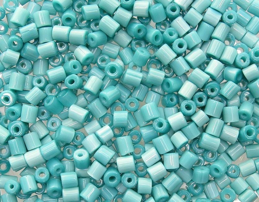 6mm (2mm hole) Sea Green Opal Glass Tile Beads 30 Grams (UM42) - Beads and Babble